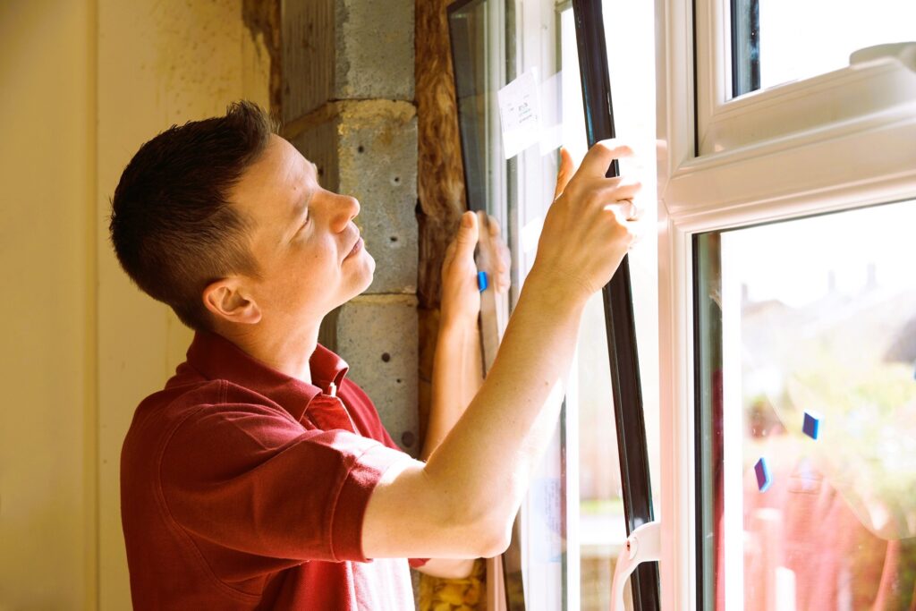 Construction Worker Installing New Windows 